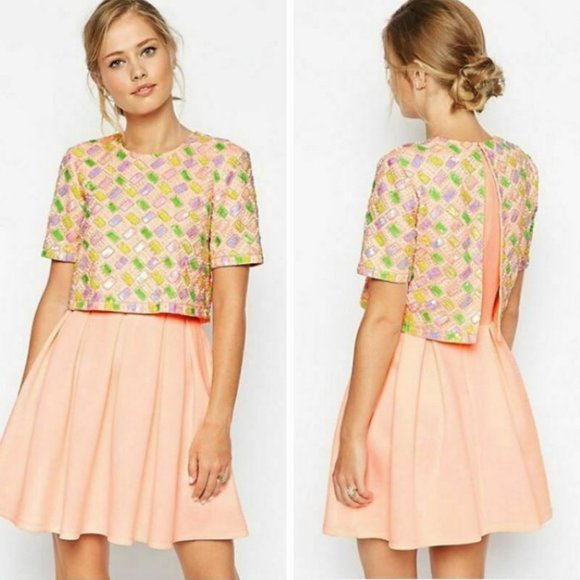 ASOS Dresses & Skirts - ASOS Candy Embellished TShirt Crop Top Scuba Dress